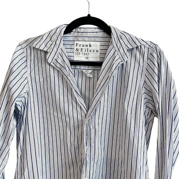 Frank & Eileen Grayson Navy Blue Stripe Cotton Button Down Shirt XS - Picture 4 of 11